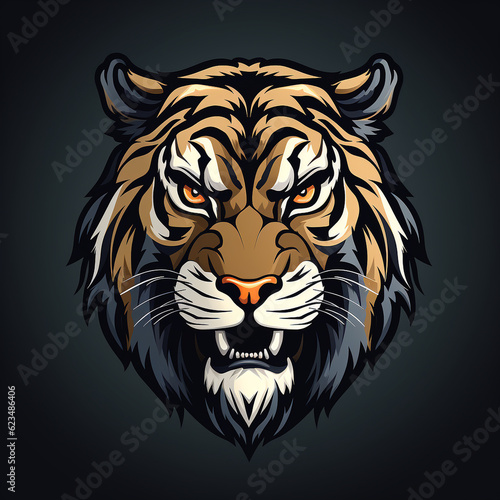 2D logo of the face of an adult tiger with a plain color background. The expression on the tiger's face is fierce and ready to pounce.