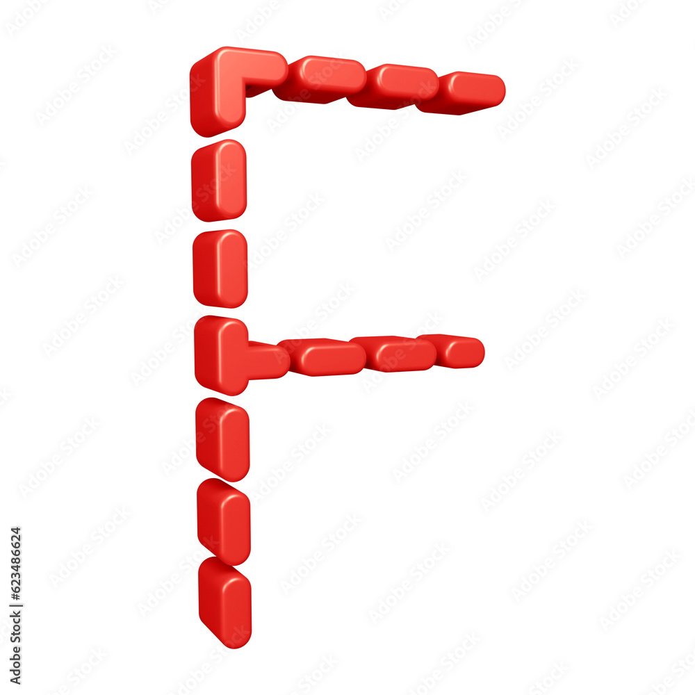 3D red alphabet letter f with dashed lines for education and text concept 3D red alphabet letter f with dashed lines for education and text concept