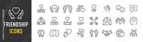 Friendship web icons in line style. Interaction, friend, relationship, mutual assistance, social responsibility, buddy, love, collection. Vector illustration.