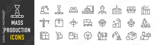 Mass Production web icons in line style. Robot, productive, workflow, industrial, automation, collection. Vector illustration.