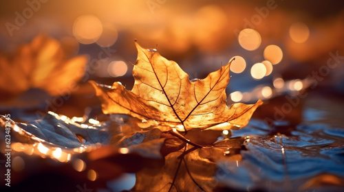autumn leaves in water HD 8K wallpaper Stock Photographic Image