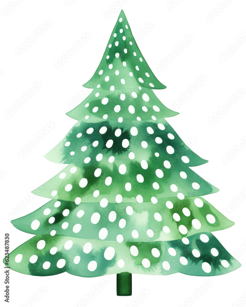 Green watercolor Christmas tree. Illustration AI Generative. Green watercolor Christmas tree. Illustration AI Generative.