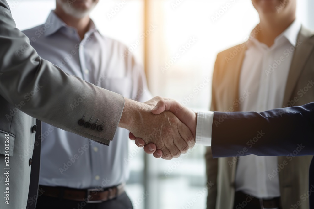 Four businessmen engage in productive communication in office space. Made with Generative AI. Four businessmen engage in productive communication in office space. Made with Generative AI.