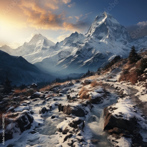 Wallpaper Mural Winter mountain snowy landscape. Generative AI Torontodigital.ca