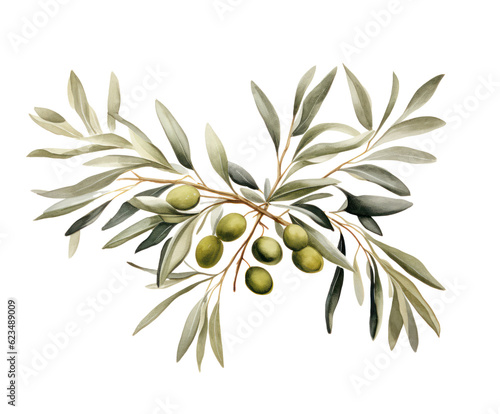 Watercolor olive background. Illustration AI Generative.