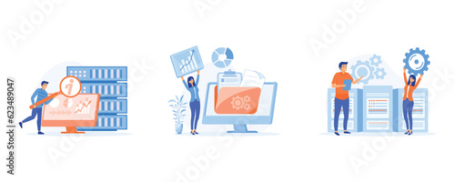 Information collection and analysis concept, Management information system, document management soft, big data job, sharing online, set flat vector modern illustration