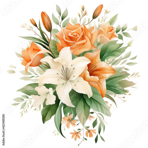 Watercolor lilly bouquet. Illustration AI Generative.