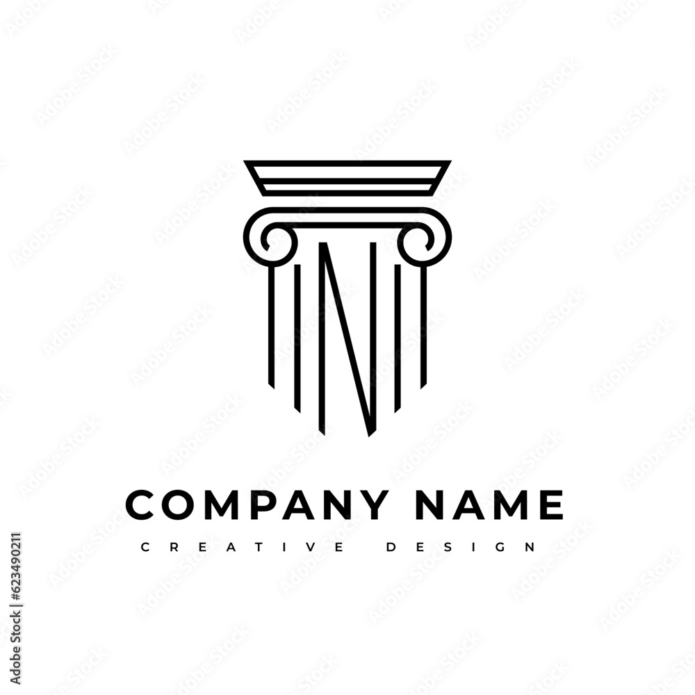 Initial Letter N Company Logo. a strict architectural pillar. Monogram N with black straight lines isolated on white background. Flat vector icon template Initial Letter N Company Logo. a strict architectural pillar. Monogram N with black straight lines isolated on white background. Flat vector icon template