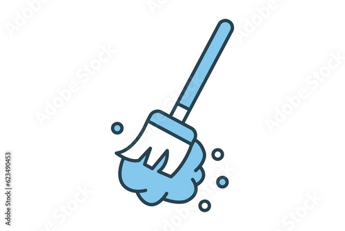 Broom cleaning icon. icon related to cleaner, household appliances. Flat line icon style design. Simple vector design editable