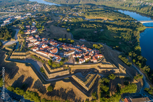 aerial drone view at sunrise of the fortified city of Valença do Minho, Portugal photo