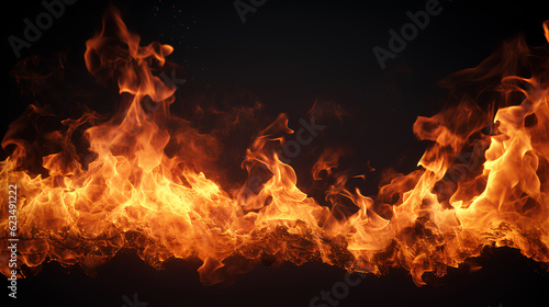Fire on black background high quality generative by AI