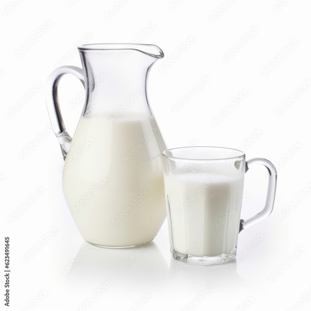a pitcher of milk and a glass of milk placed side by side a pitcher of milk and a glass of milk placed side by side