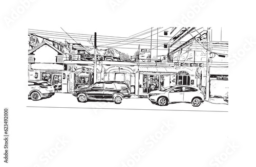  Building view with landmark of Puerto Vallarta
city in Mexico. Hand drawn sketch illustration in vector.