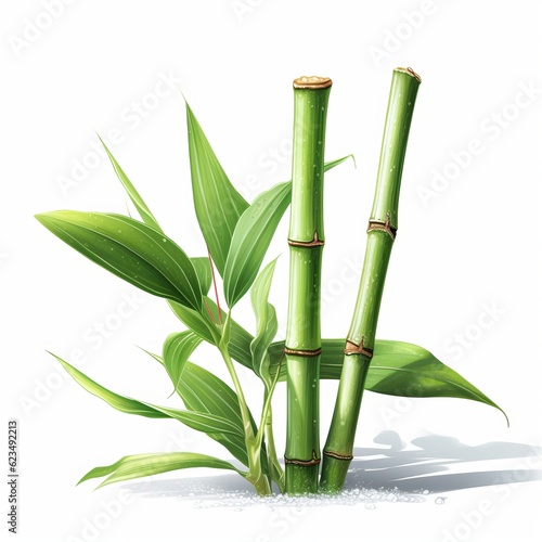a vibrant green bamboo plant against a clean white background