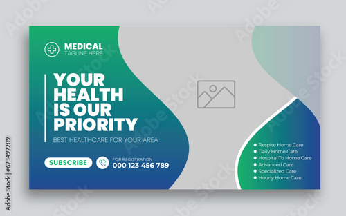 Medical healthcare youtube thumbnail cover and social media web banner design template