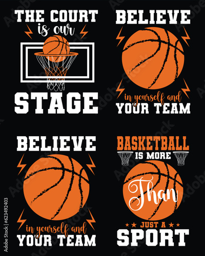 Set of basketball t-shirt design and vector arts in illustration.