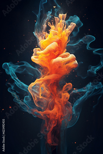 Bold colors minimalist of colorful smoke float in space with deep dark blue background © 1by1step