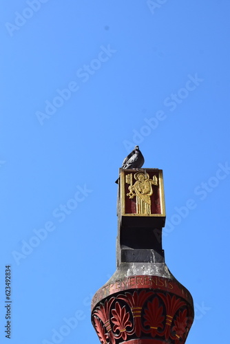 pigeons on an ancient cross photo