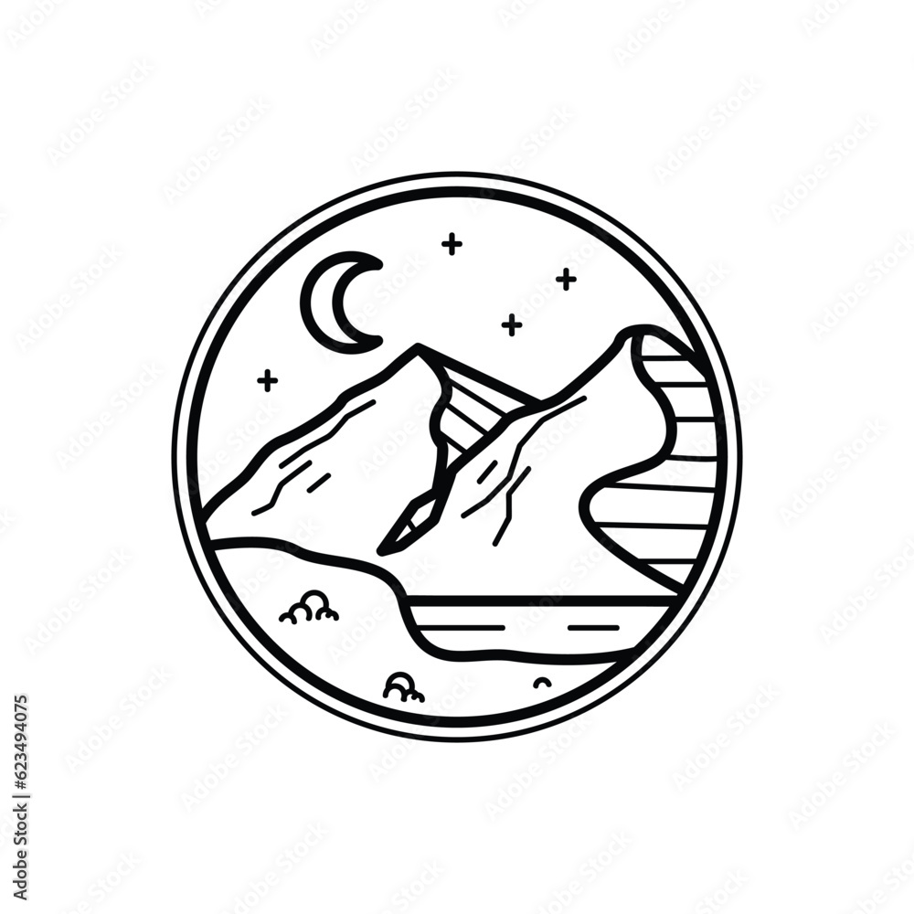 Mountain and outdoor monoline or line art style vector Mountain and outdoor monoline or line art style vector