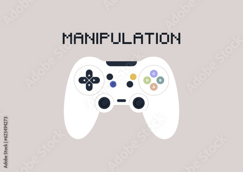A psychological metaphor, a game controller used as a tool to manipulate and control