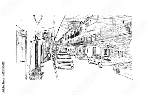  Building view with landmark of Puerto Vallarta
city in Mexico. Hand drawn sketch illustration in vector.