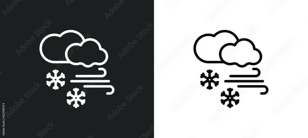 snow storms icon isolated in white and black colors. snow storms outline vector icon from weather collection for web, mobile apps and ui.