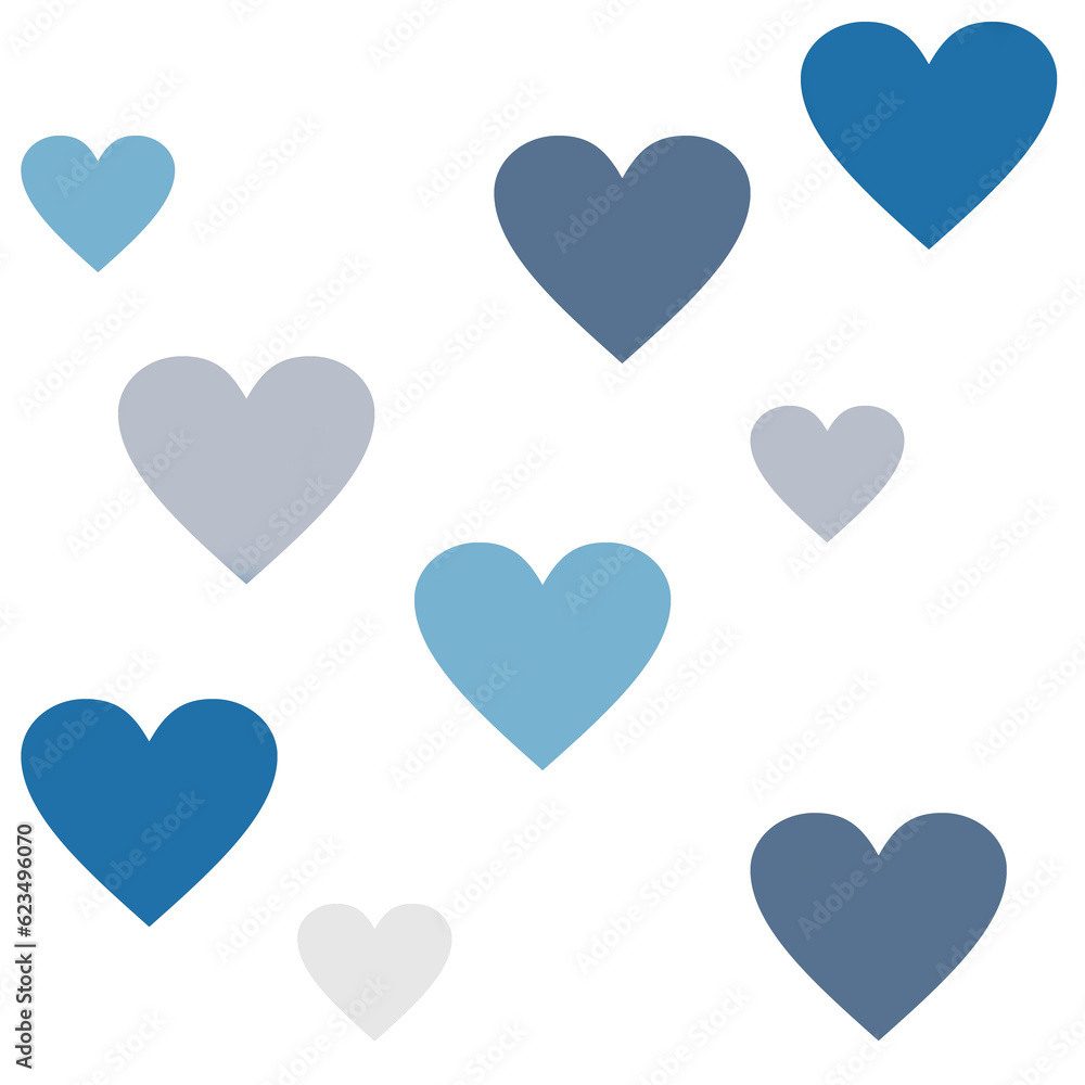 A pattern of hearts of different colors. Bright hearts for fabric, paper, gift boxes, postcards. Valentine's day. Children's pattern.Blue hearts.