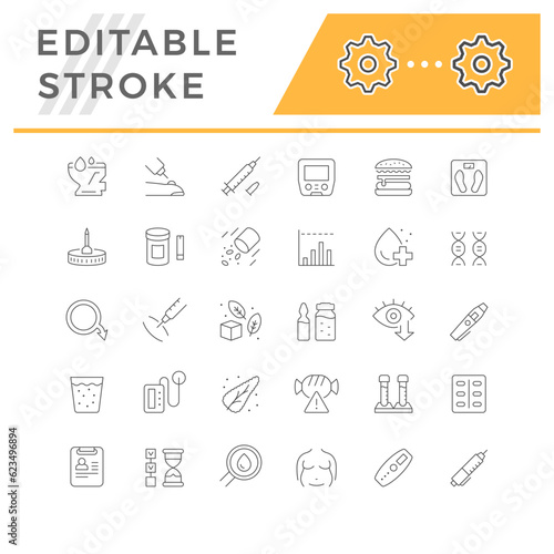 Set line icons of diabetes