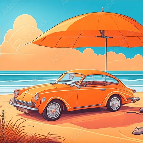 retro car on the beach