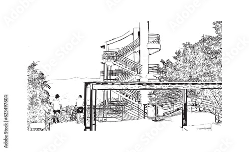  Building view with landmark of Puerto Vallarta
city in Mexico. Hand drawn sketch illustration in vector.