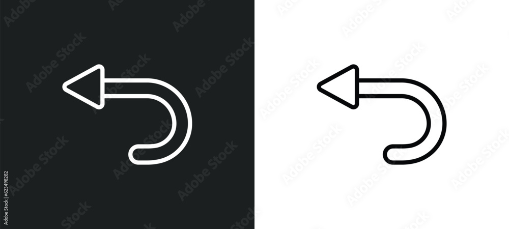 left curve icon isolated in white and black colors. left curve outline vector icon from user interface collection for web, mobile apps and ui. left curve icon isolated in white and black colors. left curve outline vector icon from user interface collection for web, mobile apps and ui.