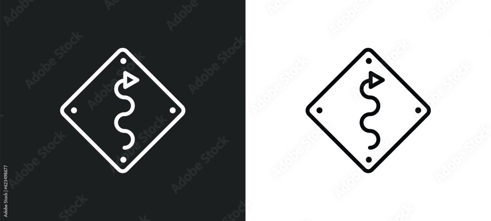curvy road warning icon isolated in white and black colors. curvy road warning outline vector icon from user interface collection for web, mobile apps and ui. curvy road warning icon isolated in white and black colors. curvy road warning outline vector icon from user interface collection for web, mobile apps and ui.