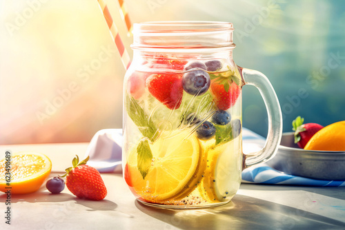 Ultimate summer detox: Refreshing homemade fruit-infused cocktail  for helthy hydration AI generated  photo