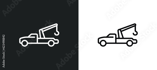 tow truck icon isolated in white and black colors. tow truck outline vector icon from transportation collection for web, mobile apps and ui.