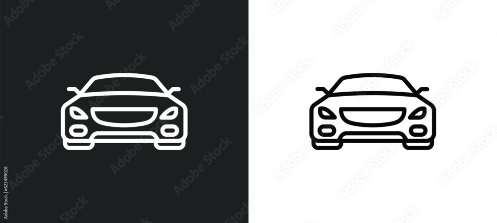 car frontal view icon isolated in white and black colors. car frontal view outline vector icon from transportation collection for web, mobile apps and ui.
