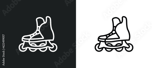 inline skates icon isolated in white and black colors. inline skates outline vector icon from transportation collection for web, mobile apps and ui.