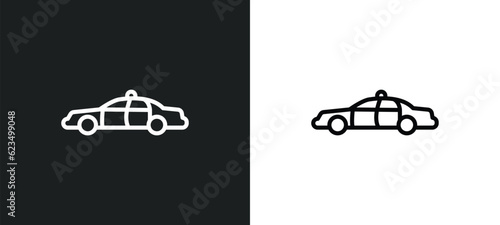 police car icon isolated in white and black colors. police car outline vector icon from transportation collection for web, mobile apps and ui.