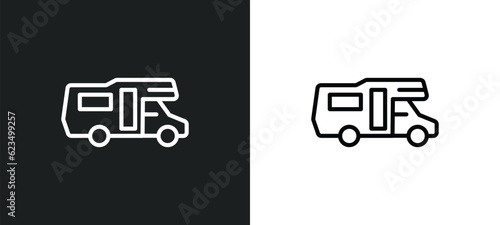 camper car icon isolated in white and black colors. camper car outline vector icon from transportation collection for web, mobile apps and ui.