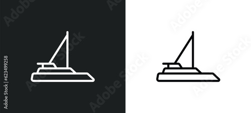 catamaran icon isolated in white and black colors. catamaran outline vector icon from transportation collection for web, mobile apps and ui.