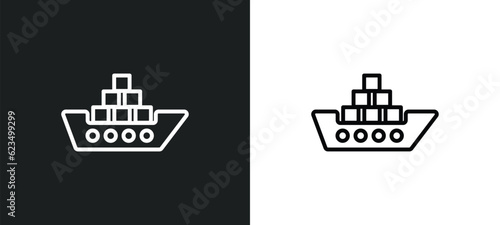 cargo ship icon isolated in white and black colors. cargo ship outline vector icon from transportation collection for web, mobile apps and ui.