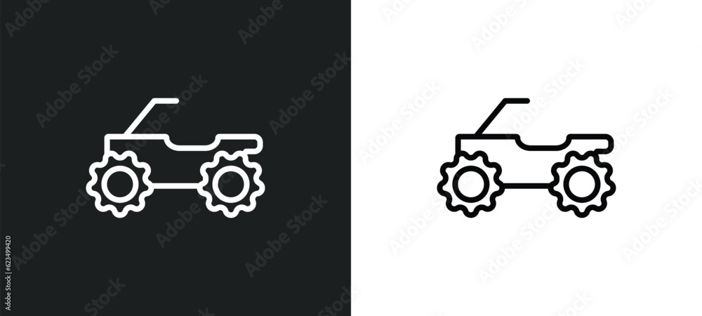 Naklejka premium quad bike icon isolated in white and black colors. quad bike outline vector icon from transport collection for web, mobile apps and ui.