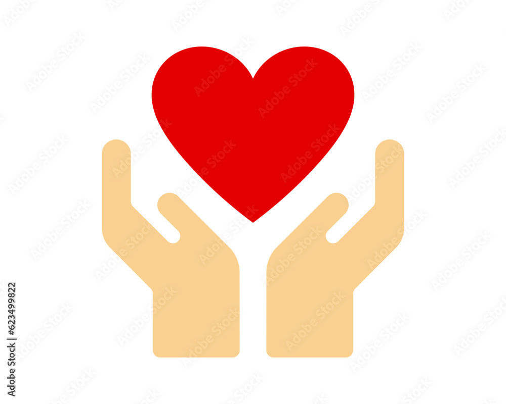 Handle with care icon. Hands hold heart symbol. Vector holding red heart illustration. Handle with care icon. Hands hold heart symbol. Vector holding red heart illustration.