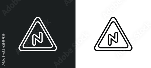 right reverse bend icon isolated in white and black colors. right reverse bend outline vector icon from traffic signs collection for web, mobile apps and ui.
