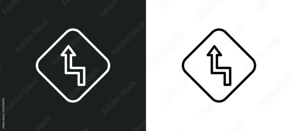 curves icon isolated in white and black colors. curves outline vector icon from traffic signs collection for web, mobile apps and ui. curves icon isolated in white and black colors. curves outline vector icon from traffic signs collection for web, mobile apps and ui.