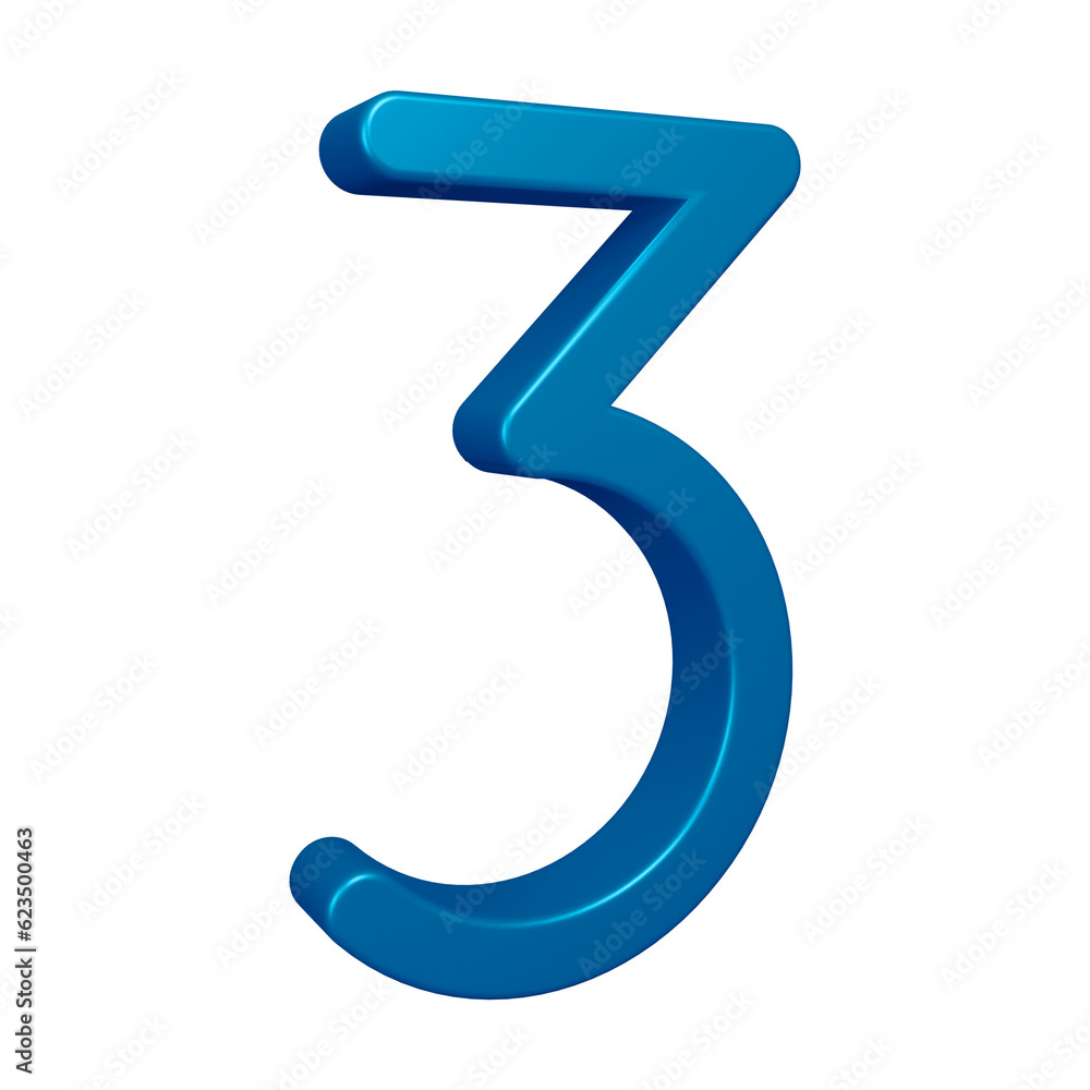 3d blue number 3 design for math, business and education concept 