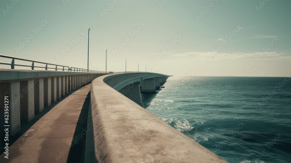 Empty bridge overlooking the sea. Generative AI Empty bridge overlooking the sea. Generative AI