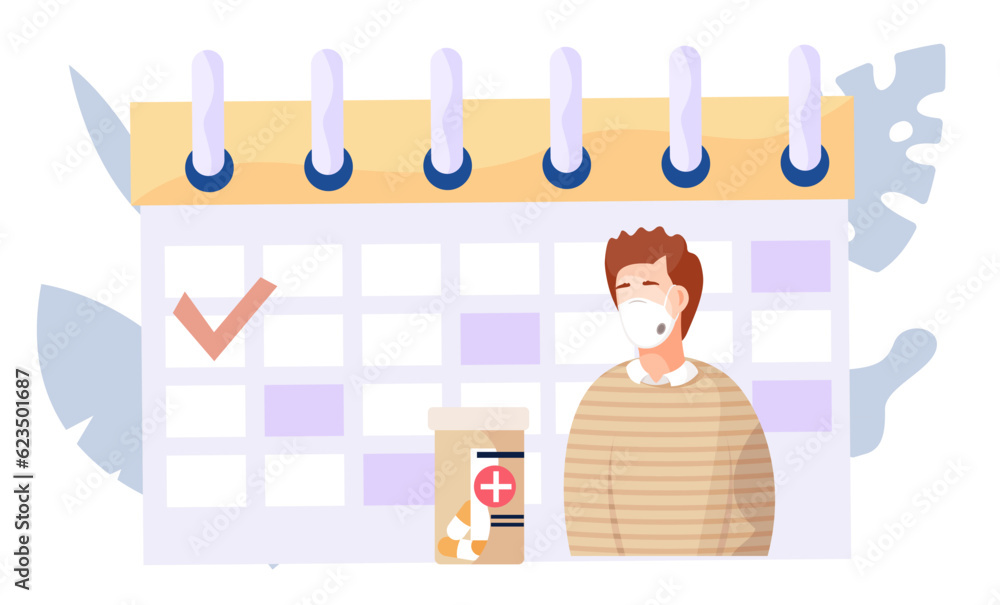 Calendar with an image of a check mark a picture of a masked man and a Calendar with an image of a check mark a picture of a masked man and a