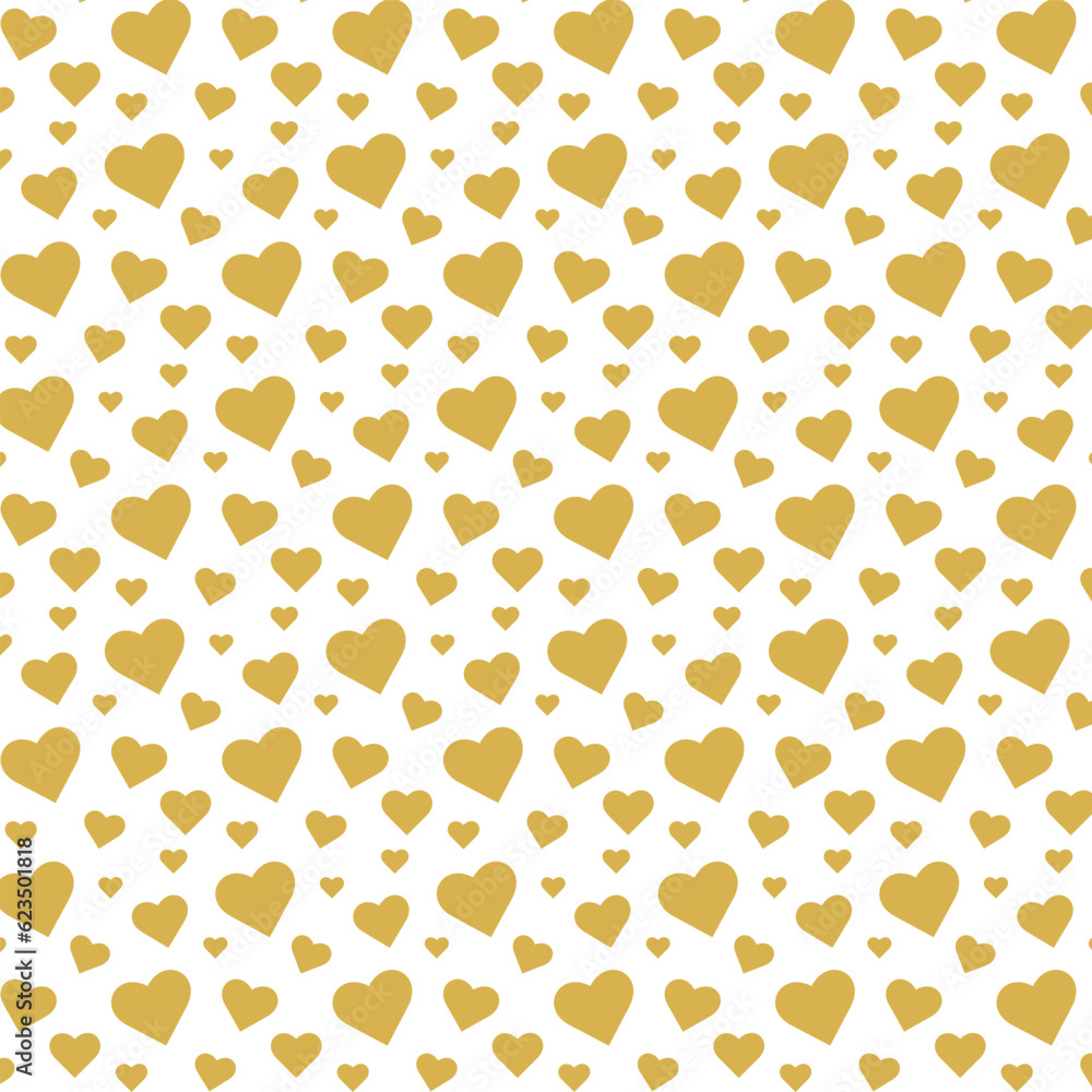 Seamless pattern with gold or yellow hearts on a white background. Geometric print.Flat Scandinavian style for print on fabric, gift wrap, web backgrounds, scrap booking, patchwork.Vector illustration Seamless pattern with gold or yellow hearts on a white background. Geometric print.Flat Scandinavian style for print on fabric, gift wrap, web backgrounds, scrap booking, patchwork.Vector illustration