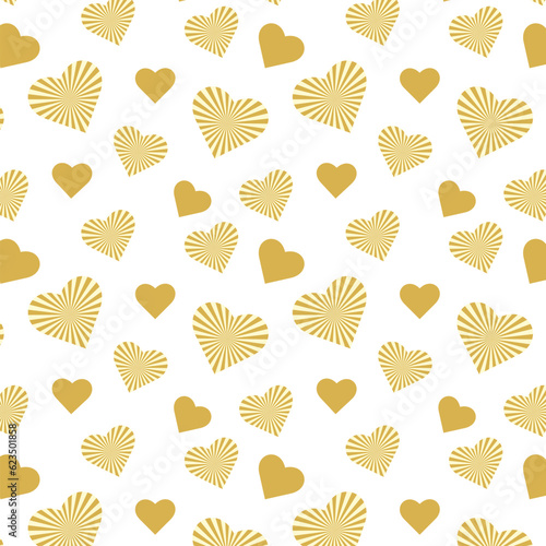 Seamless pattern gold candy hearts swirl rays on beige background.Love Concept. Happy valentines day, women day holiday, dating invitation, wedding or marriage greeting card design. Vector romantic