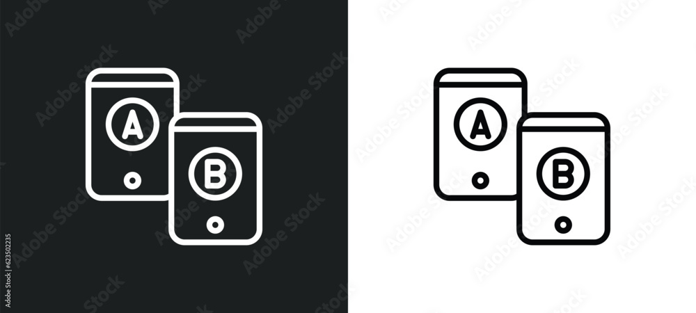 a/b testing icon isolated in white and black colors. a/b testing outline vector icon from technology collection for web, mobile apps and ui. a/b testing icon isolated in white and black colors. a/b testing outline vector icon from technology collection for web, mobile apps and ui.